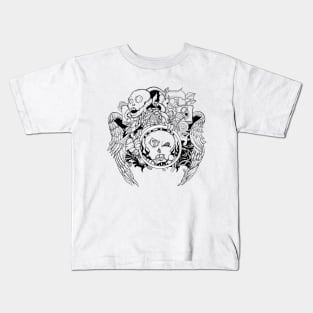 Dope skull characters with wings inking illustration Kids T-Shirt